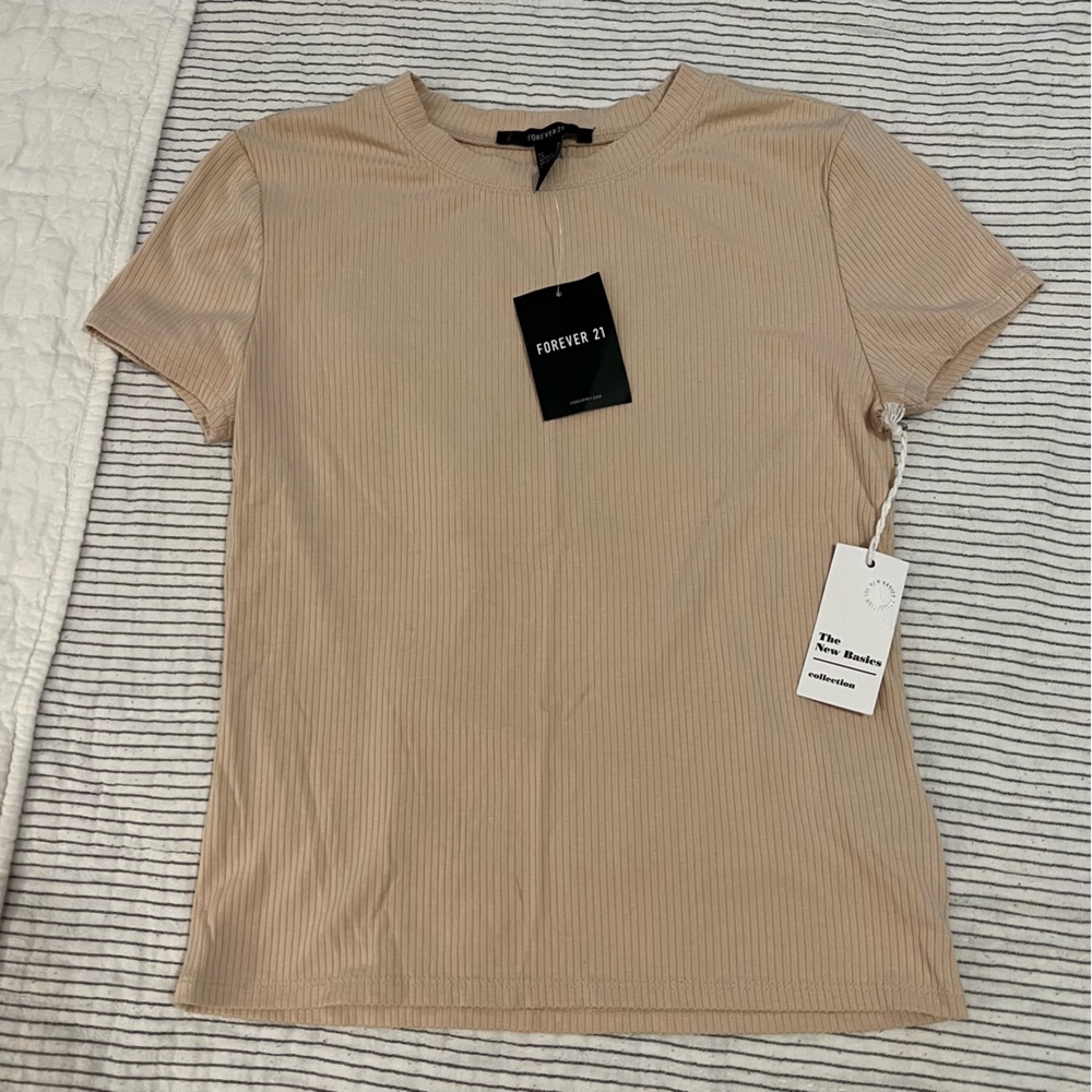 NWT F21 Tan Ribbed Tee medium